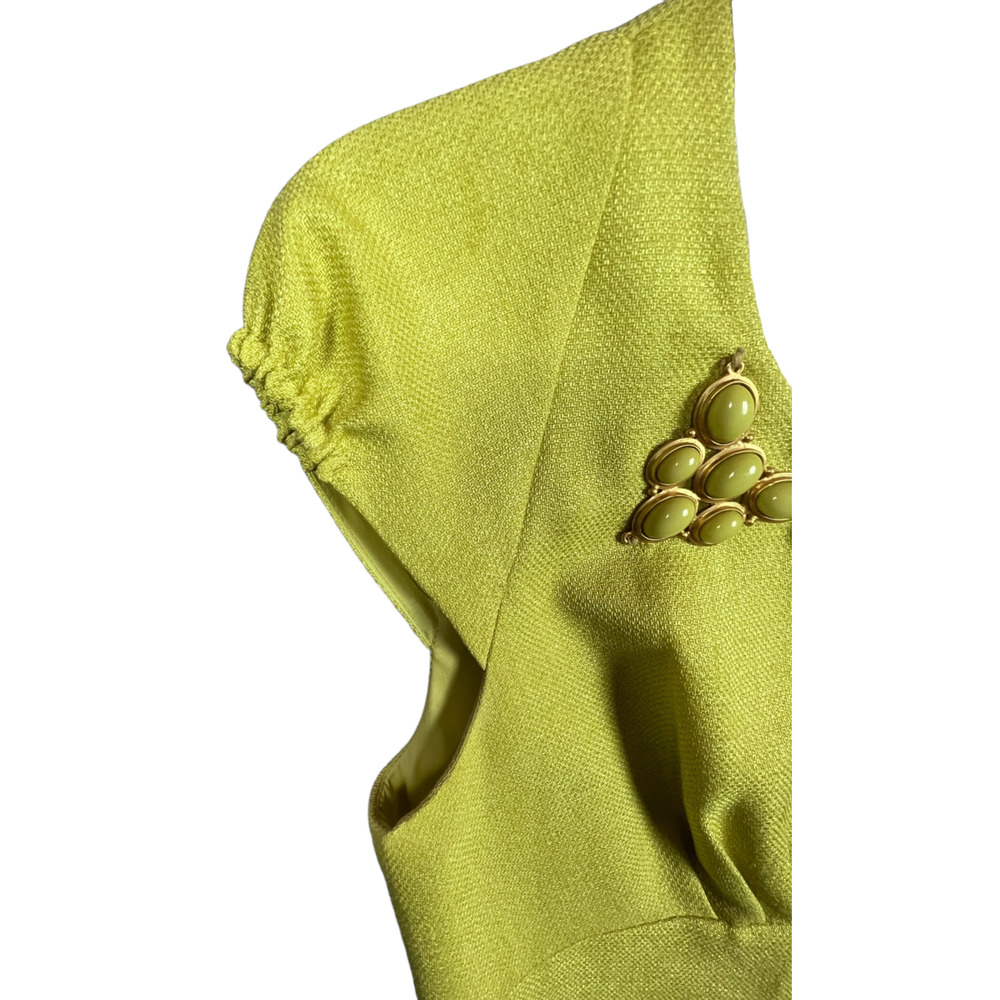 Kay Unger Women's Short Sleeve Dress Sz 4 Mustard Color With Embeleshments Lined - Picture 4 of 9